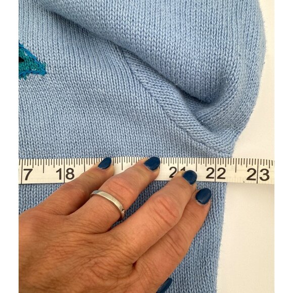 Storybook Knits Women's Blue/Green Button Up Cardigan Sweater Embracing Peacocks - Picture 10 of 12